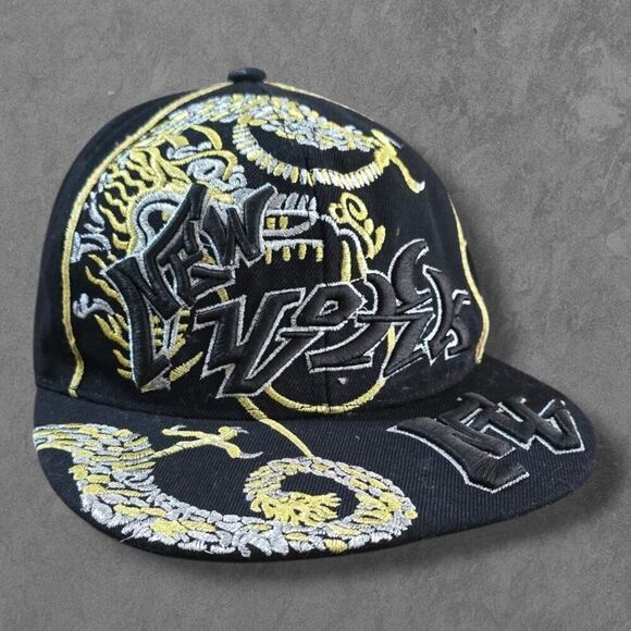 Vintage Y2K Cursedi Streetwear Fitted Embroidered Dragon Baseball Cap New York B - Picture 1 of 6